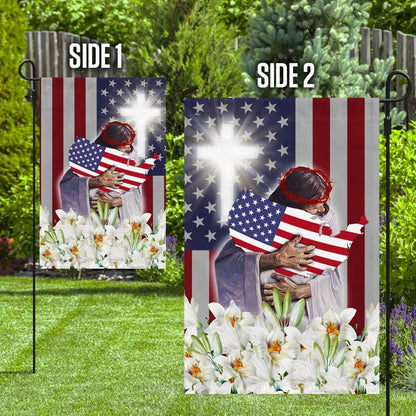 Jesus And The Lilies God American Flag - Outdoor Christian House Flag - Christian Garden Flags