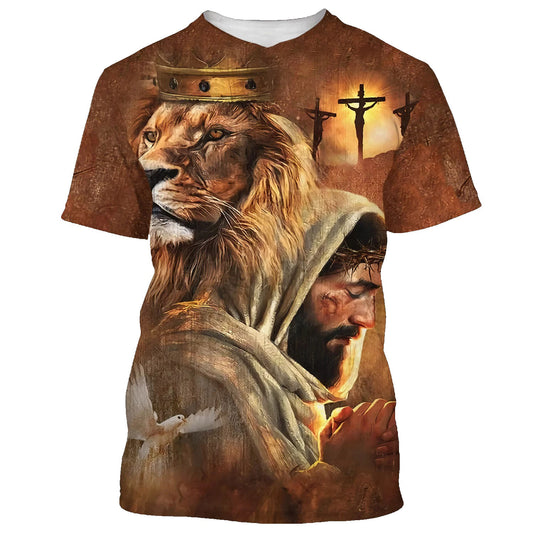 Jesus And The Lion Of Judah 3d All Over Print Shirt - Christian 3d Shirts For Men Women