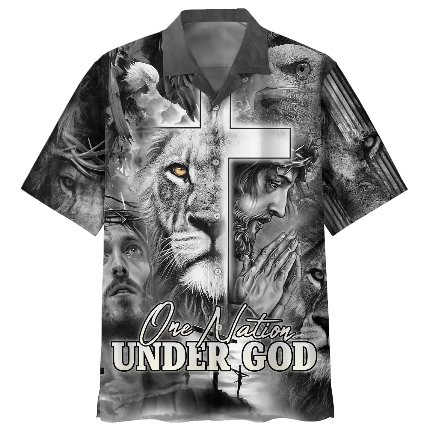 Jesus And The Lion Of Judah Hawaiian Shirt For Men - One Nation Under God Hawaiian Shirts - Christian Hawaiian Shirt