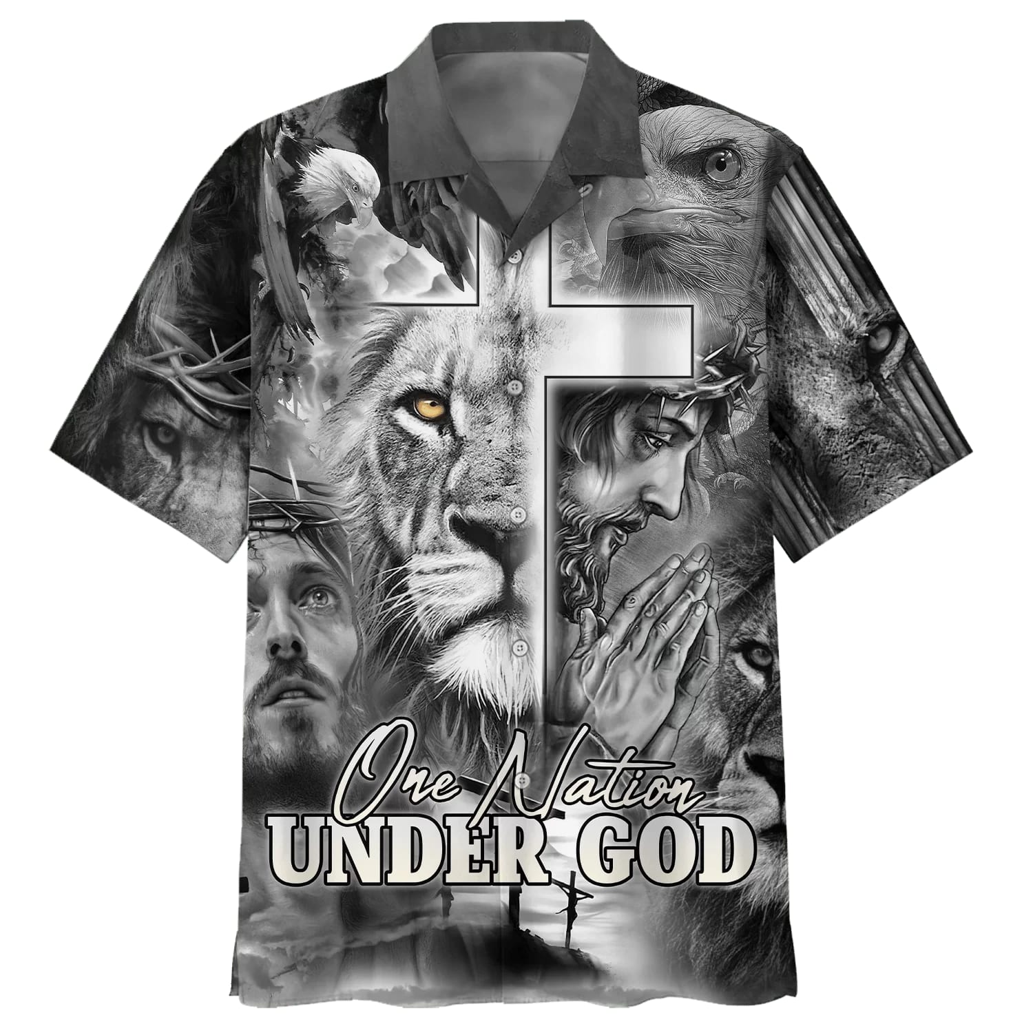 Jesus And The Lion Of Judah Hawaiian Shirt For Men - One Nation Under God Hawaiian Shirts - Christian Hawaiian Shirt