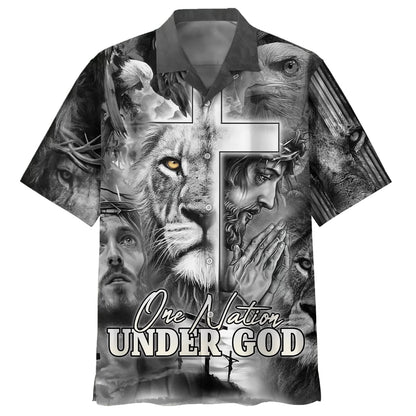 Jesus And The Lion Of Judah Hawaiian Shirt For Men - One Nation Under God Hawaiian Shirts - Christian Hawaiian Shirt