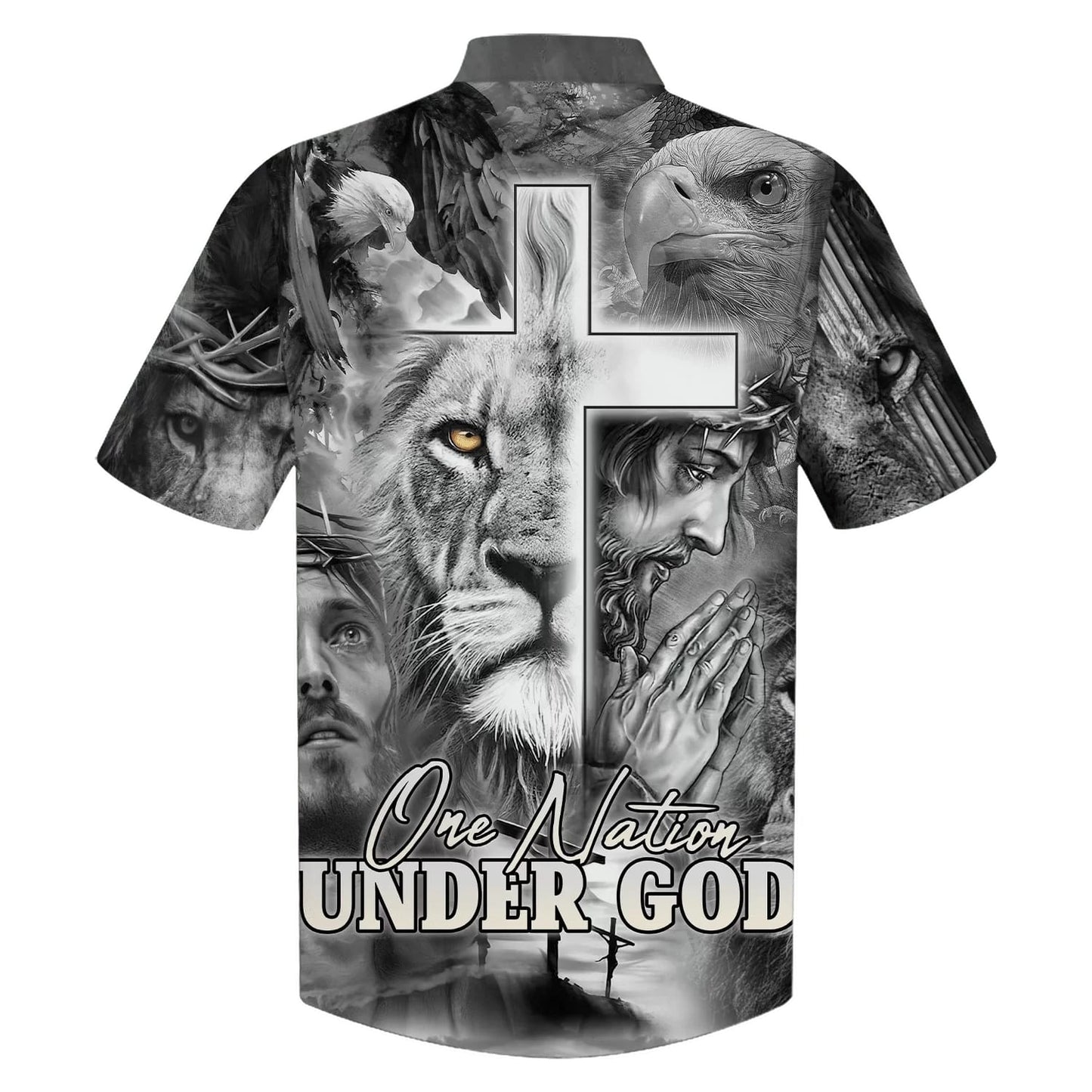Jesus And The Lion Of Judah Hawaiian Shirt For Men - One Nation Under God Hawaiian Shirts - Christian Hawaiian Shirt