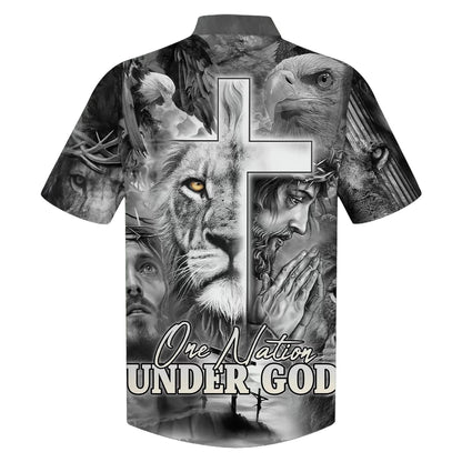 Jesus And The Lion Of Judah Hawaiian Shirt For Men - One Nation Under God Hawaiian Shirts - Christian Hawaiian Shirt