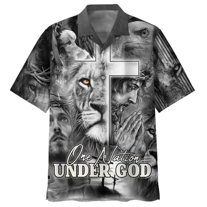 Jesus And The Lion Of Judah Hawaiian Shirt For Men - One Nation Under God Hawaiian Shirts - Christian Hawaiian Shirt