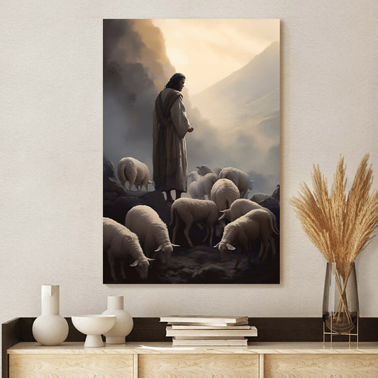 Jesus And The Sheep 2 - Canvas Picture - Jesus Christ Canvas - Christian Wall Art