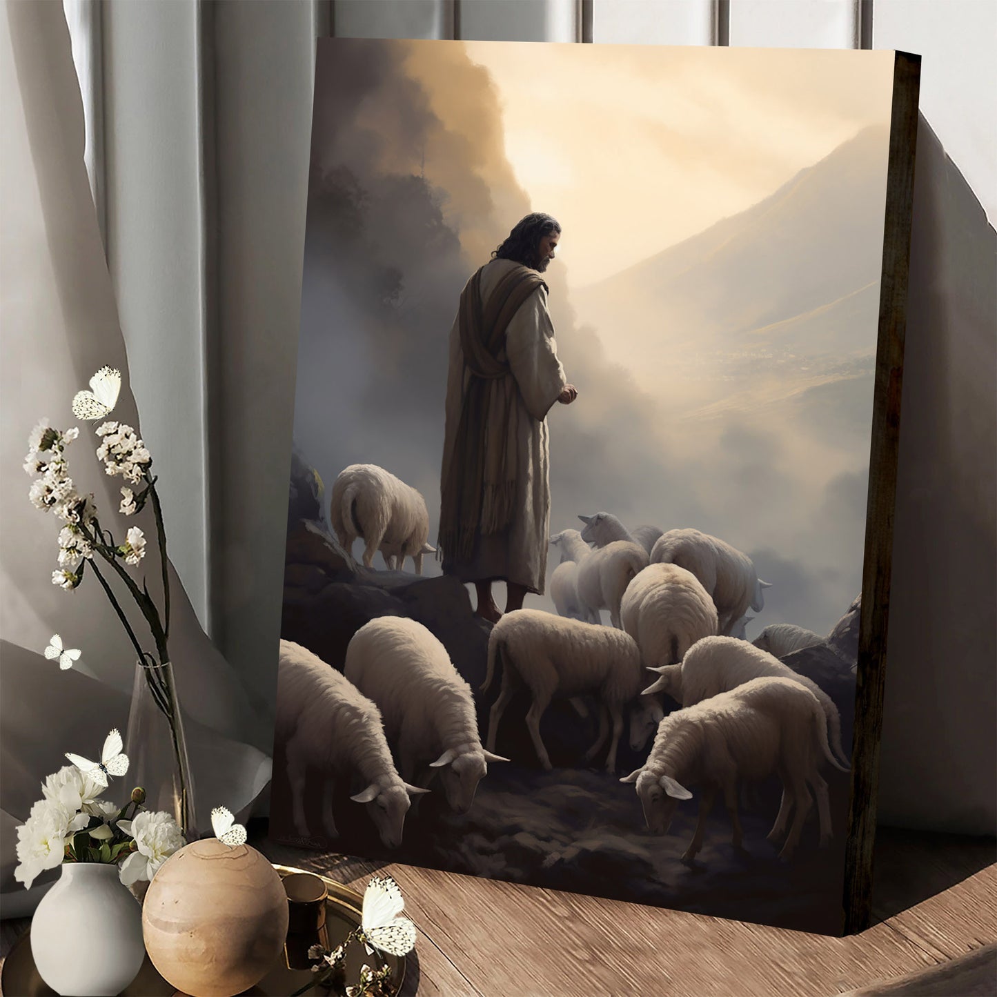 Jesus And The Sheep 2 - Canvas Picture - Jesus Christ Canvas - Christian Wall Art