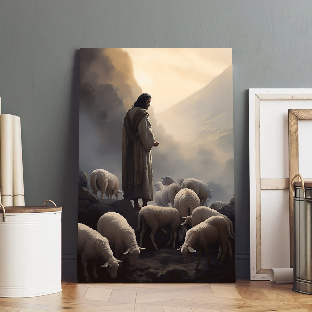 Jesus And The Sheep 2 - Canvas Picture - Jesus Christ Canvas - Christian Wall Art