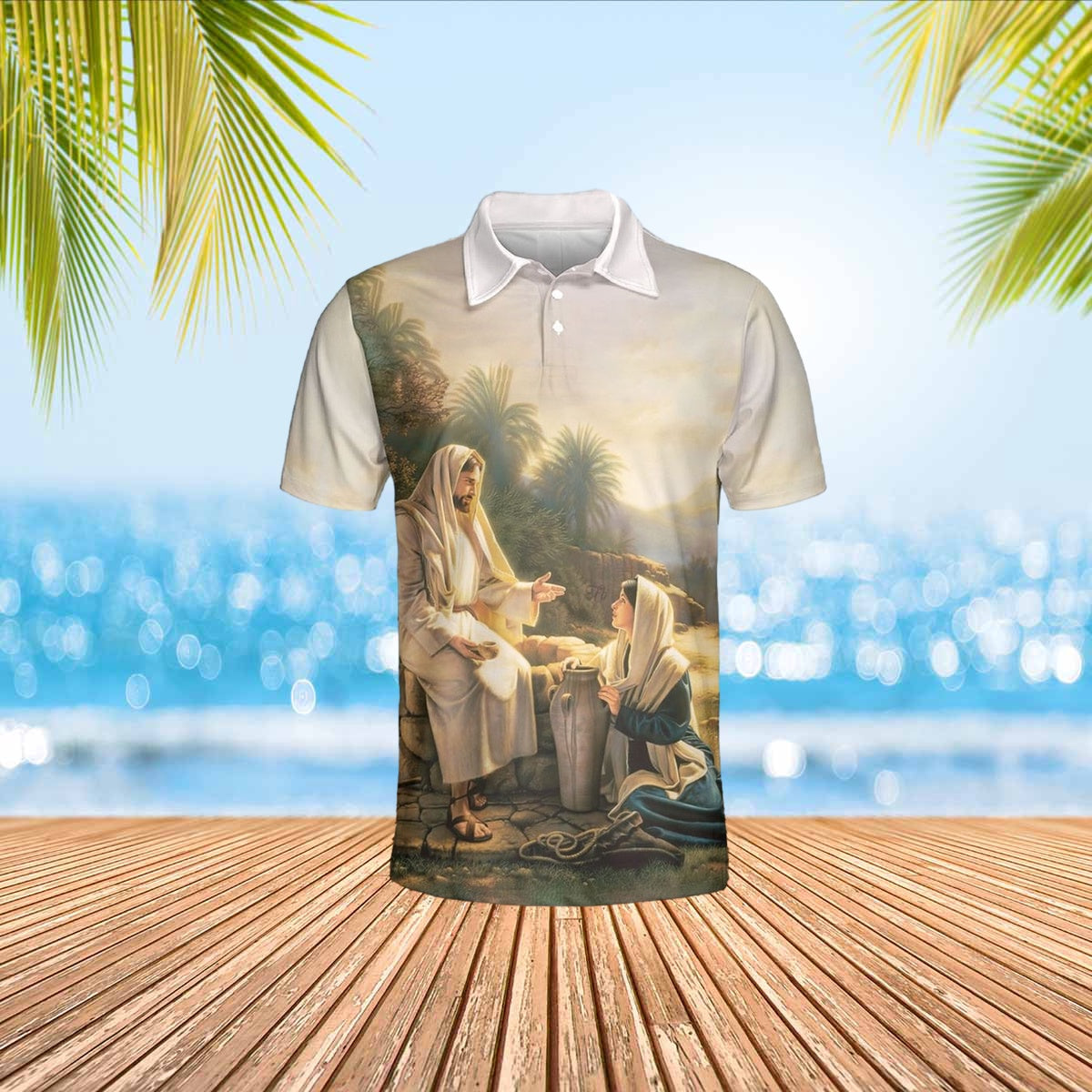 Jesus And The Woman At The Well Polo Shirts - Christian Shirt For Men And Women