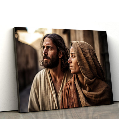 Jesus And The Woman Dressed In His Robes In Jerusalem - Canvas Picture - Jesus Christ Canvas - Christian Wall Art
