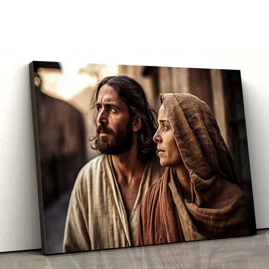 Jesus And The Woman Dressed In His Robes In Jerusalem - Canvas Picture - Jesus Christ Canvas - Christian Wall Art