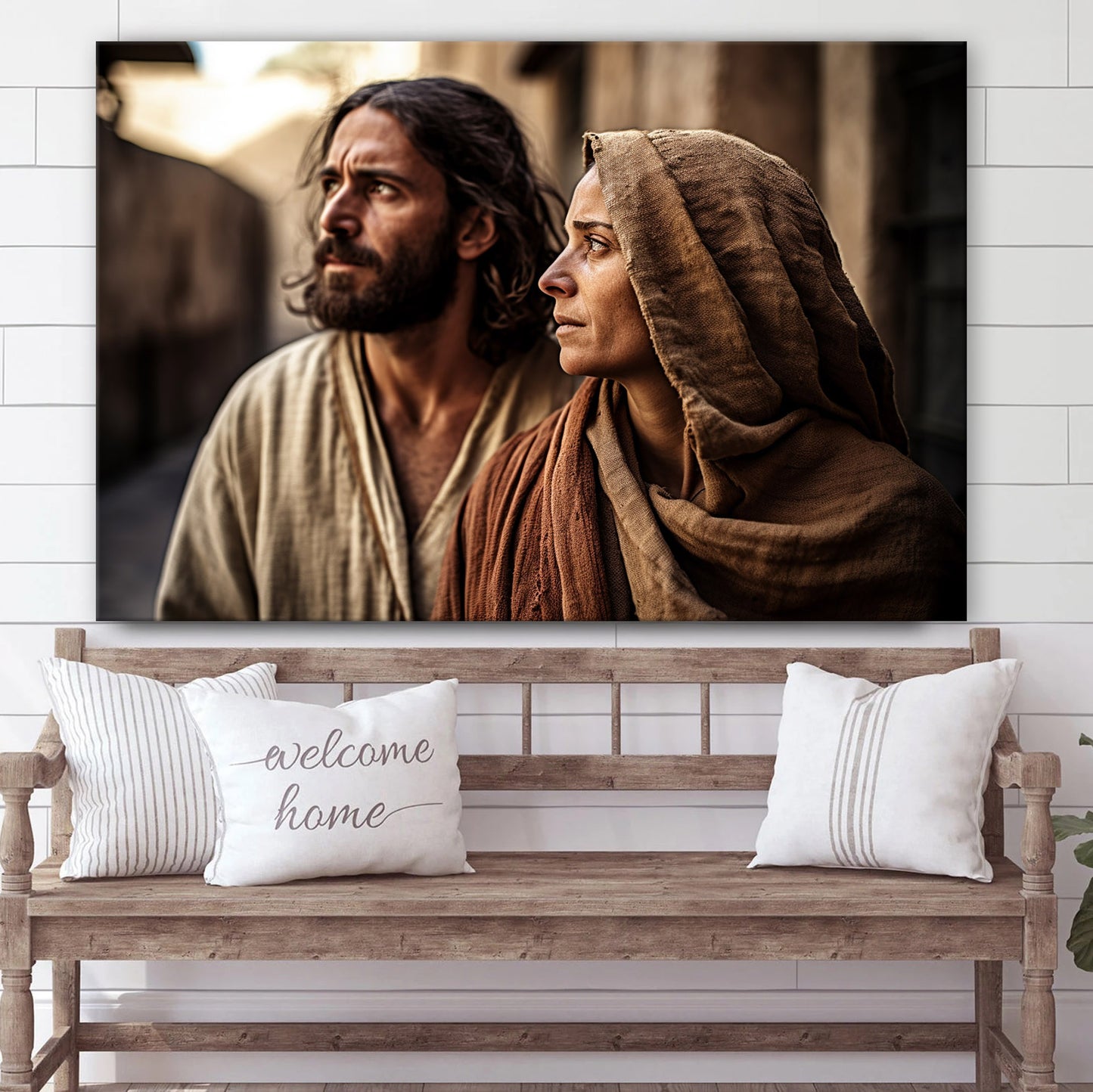 Jesus And The Woman Dressed In His Robes In Jerusalem - Canvas Picture - Jesus Christ Canvas - Christian Wall Art