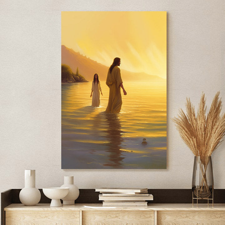 Jesus And The Woman Walking By The Water - Canvas Pictures - Jesus Christ Canvas - Christian Wall Art