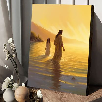 Jesus And The Woman Walking By The Water - Canvas Pictures - Jesus Christ Canvas - Christian Wall Art