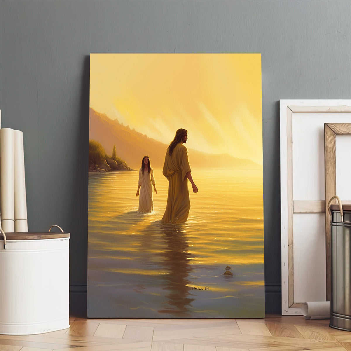 Jesus And The Woman Walking By The Water - Canvas Pictures - Jesus Christ Canvas - Christian Wall Art