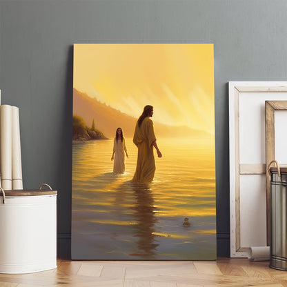 Jesus And The Woman Walking By The Water - Canvas Pictures - Jesus Christ Canvas - Christian Wall Art
