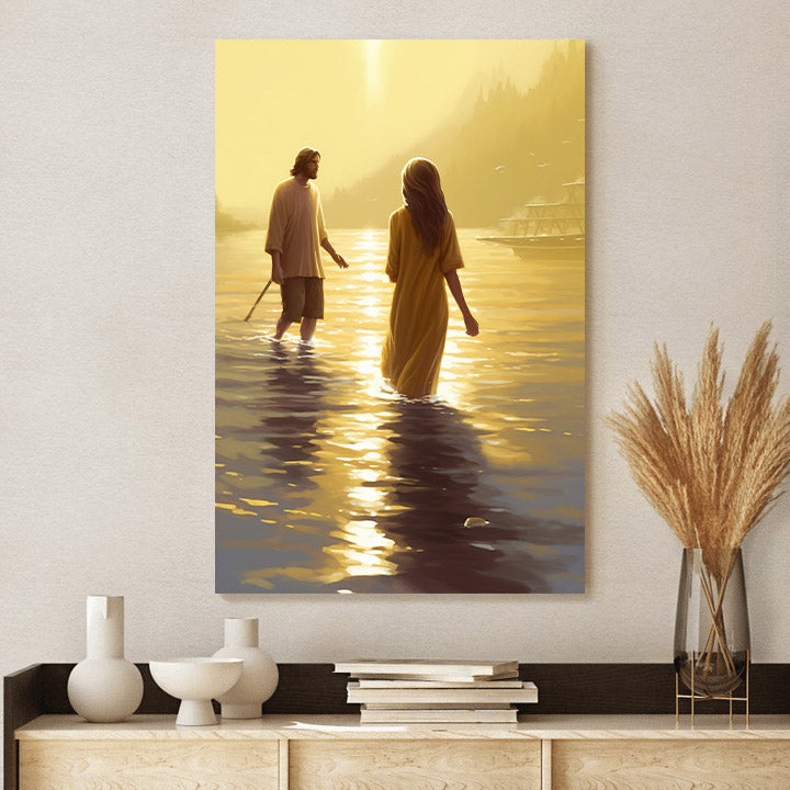 Jesus And The Woman Walking By The Water 1 - Canvas Pictures - Jesus Christ Canvas - Christian Wall Art