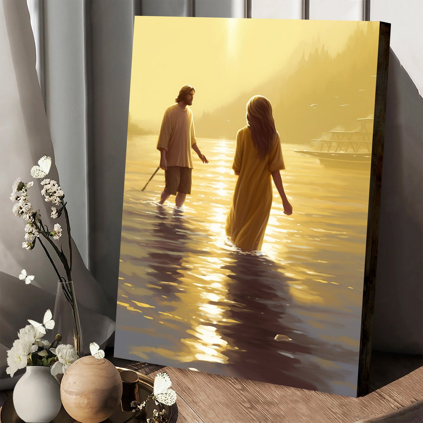 Jesus And The Woman Walking By The Water 1 - Canvas Pictures - Jesus Christ Canvas - Christian Wall Art