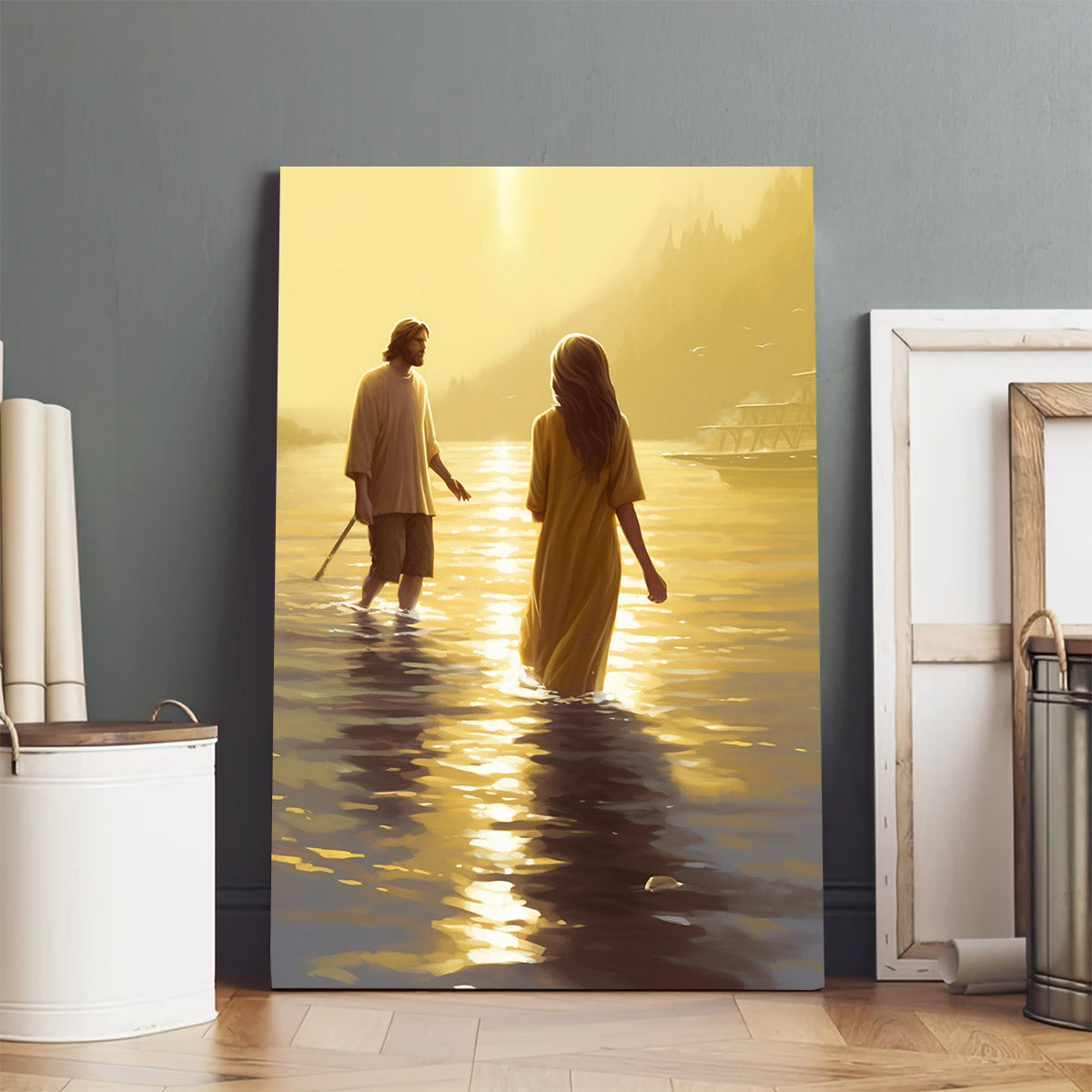 Jesus And The Woman Walking By The Water 1 - Canvas Pictures - Jesus Christ Canvas - Christian Wall Art