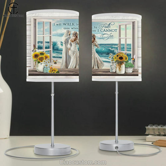 Jesus And Woman I Will Walk By Faith Table Lamp Art - Bible Verse Lamp Art - Room Decor Christian