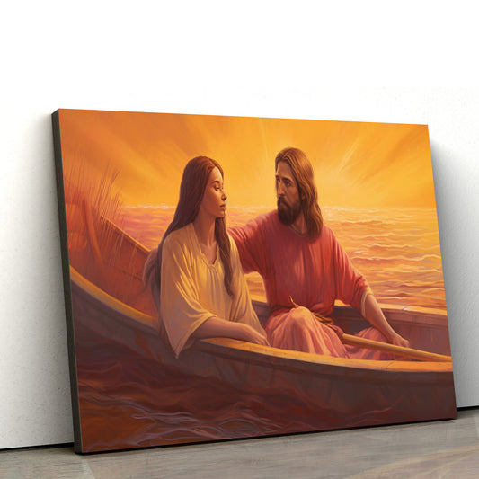 Jesus And Woman In Boat 1 - Canvas Pictures - Jesus Christ Canvas - Christian Wall Art