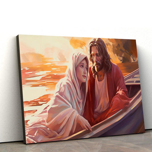 Jesus And Woman In Boat 3 - Canvas Pictures - Jesus Christ Canvas - Christian Wall Art