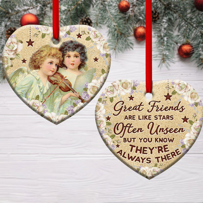 Jesus Angel Bestie Great Friends Are Like Stars Heart Ceramic Ornament - Christmas Ornament - Christmas Gift
