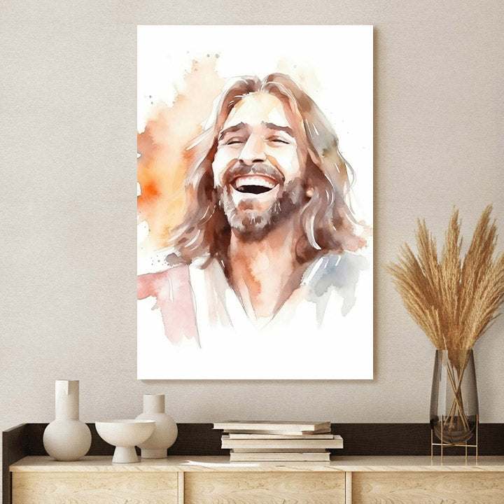 Jesus Art Christ Portrait Laughing Christ Painting - Jesus Canvas Art - Christian Wall Canvas