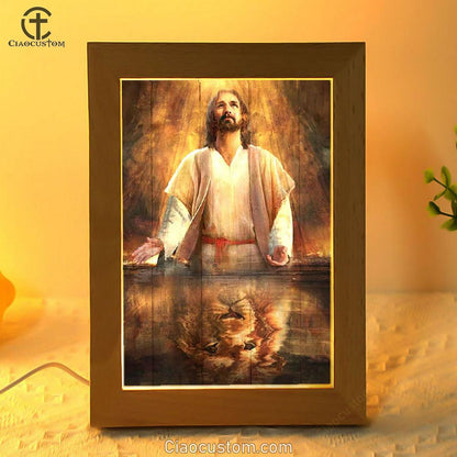 Jesus Artwork, Lion Of Judah, Yellow Halo Frame Lamp