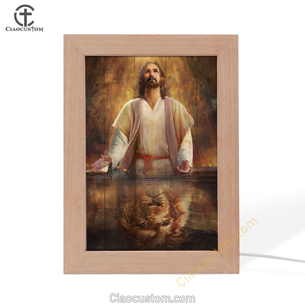 Jesus Artwork, Lion Of Judah, Yellow Halo Frame Lamp
