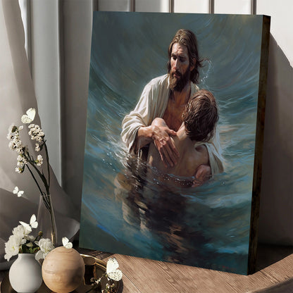 Jesus As He Holds Up The Man In The Water - Canvas Pictures - Jesus Christ Canvas - Christian Wall Art