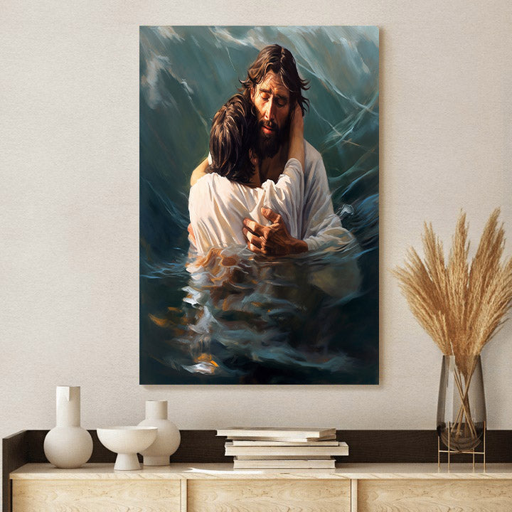 Jesus As He Holds Up The Man In The Water 1 - Canvas Pictures - Jesus Christ Canvas - Christian Wall Art