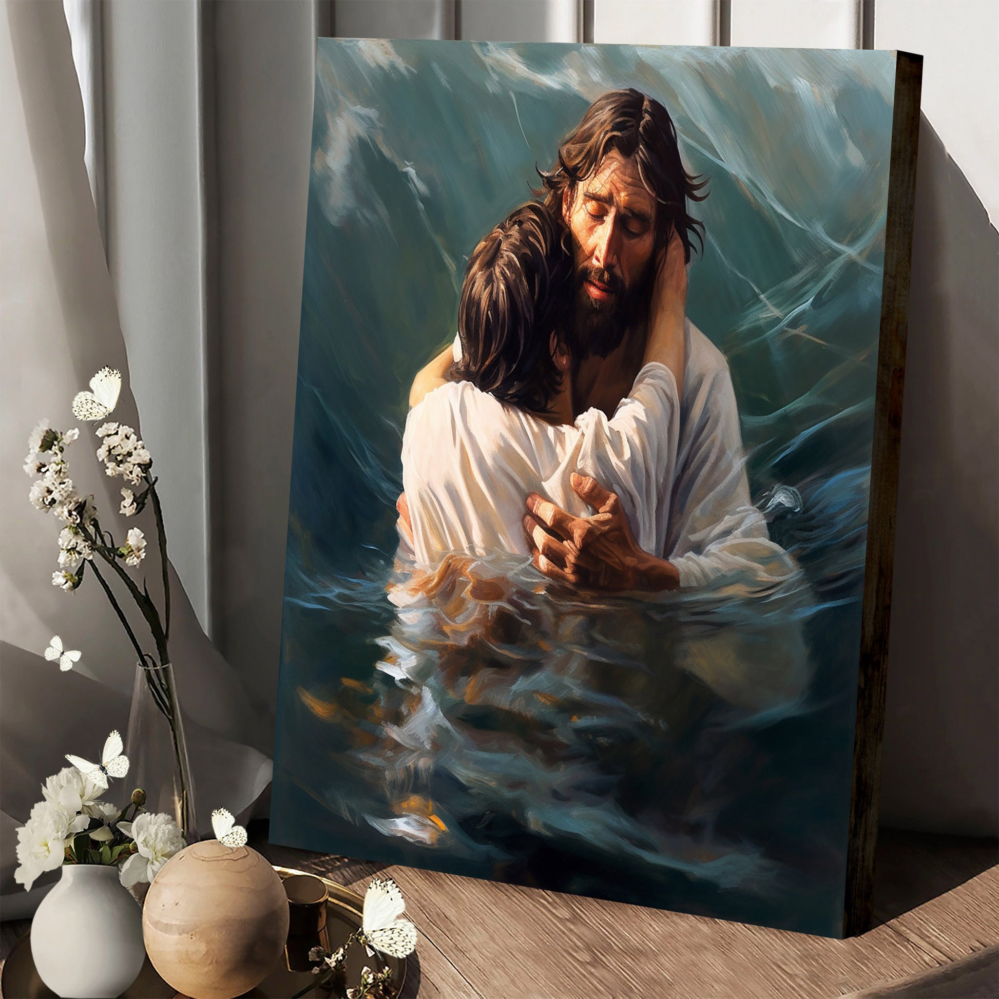 Jesus As He Holds Up The Man In The Water 1 - Canvas Pictures - Jesus Christ Canvas - Christian Wall Art