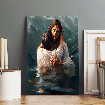 Jesus As He Holds Up The Man In The Water 1 - Canvas Pictures - Jesus Christ Canvas - Christian Wall Art