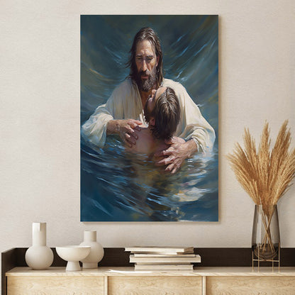 Jesus As He Holds Up The Man In The Water 2 - Canvas Pictures - Jesus Christ Canvas - Christian Wall Art