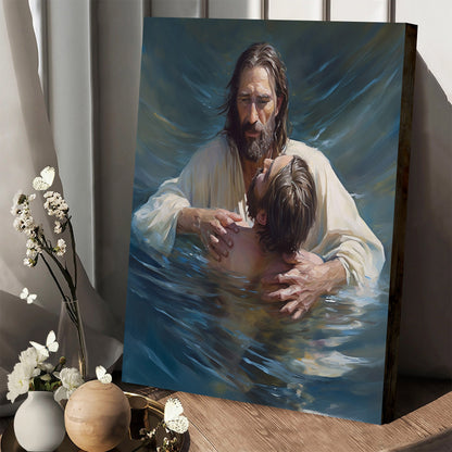 Jesus As He Holds Up The Man In The Water 2 - Canvas Pictures - Jesus Christ Canvas - Christian Wall Art