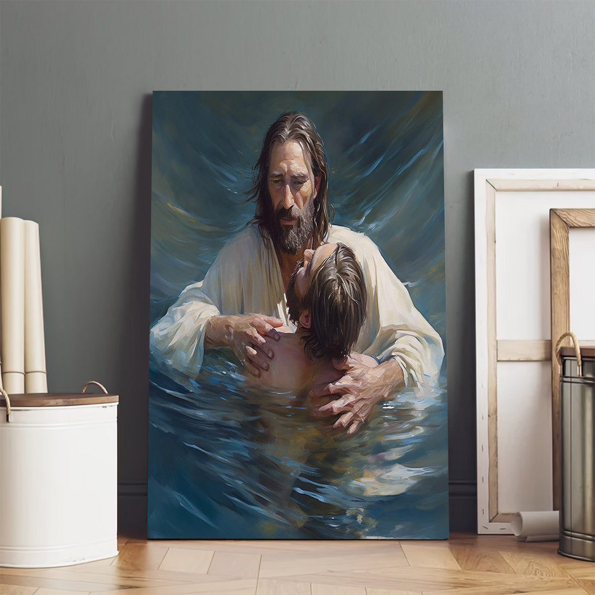 Jesus As He Holds Up The Man In The Water 2 - Canvas Pictures - Jesus Christ Canvas - Christian Wall Art
