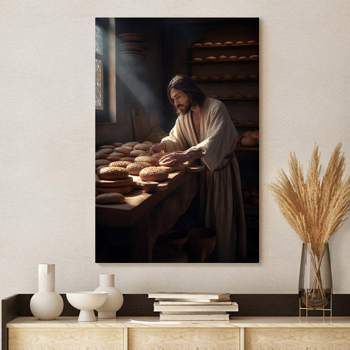 Jesus At Bread Making Table - Canvas Picture - Jesus Christ Canvas - Christian Wall Art