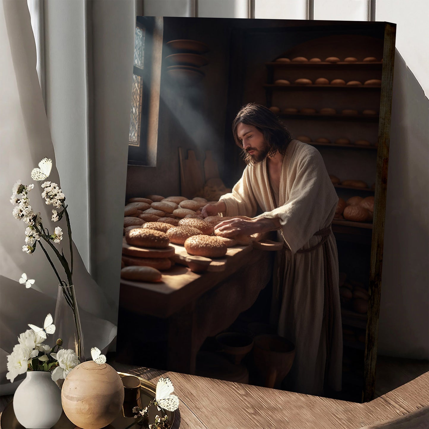 Jesus At Bread Making Table - Canvas Picture - Jesus Christ Canvas - Christian Wall Art