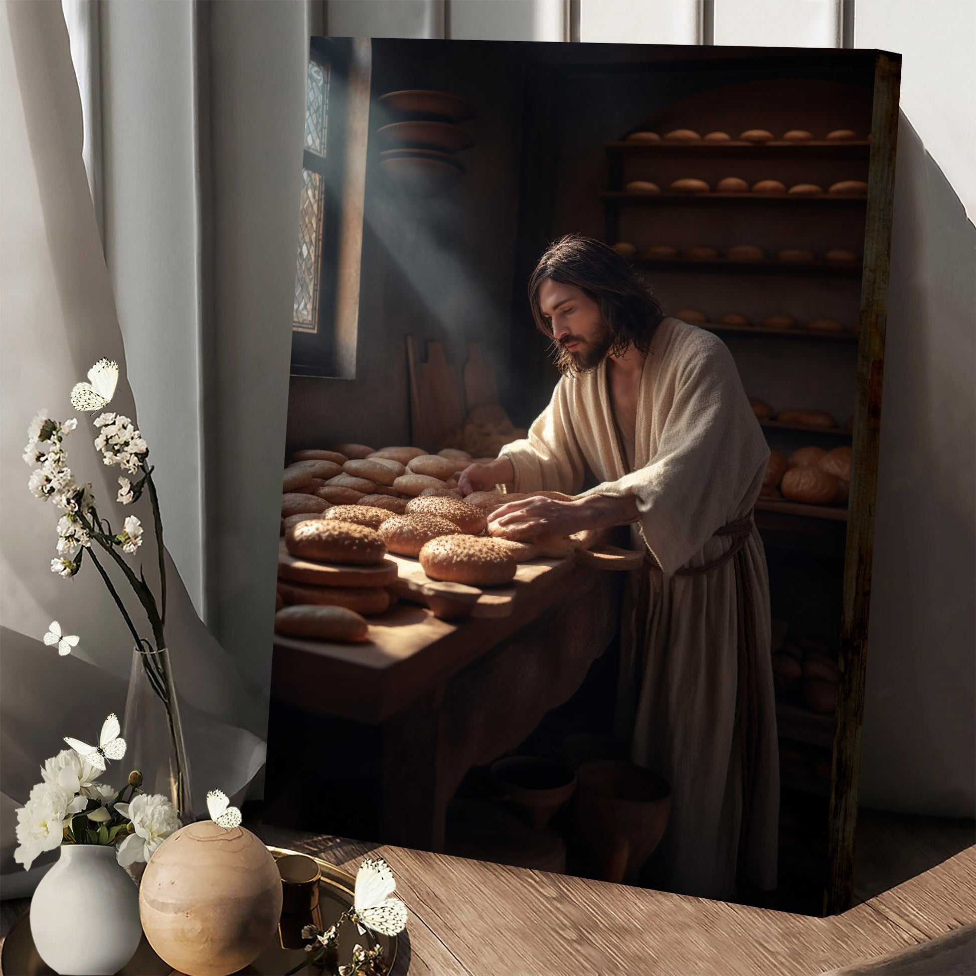 Jesus At Bread Making Table - Canvas Picture - Jesus Christ Canvas - Christian Wall Art