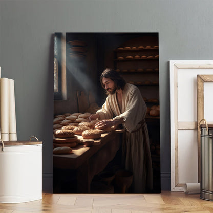 Jesus At Bread Making Table - Canvas Picture - Jesus Christ Canvas - Christian Wall Art