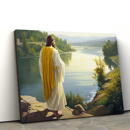 Jesus At Lakeside As We Look Down At The River - Canvas Picture - Jesus Christ Canvas - Christian Wall Art