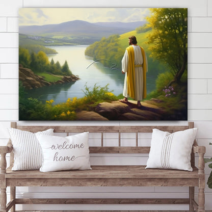 Jesus At Lakeside As We Look Down At The River 1 - Canvas Picture - Jesus Christ Canvas - Christian Wall Art