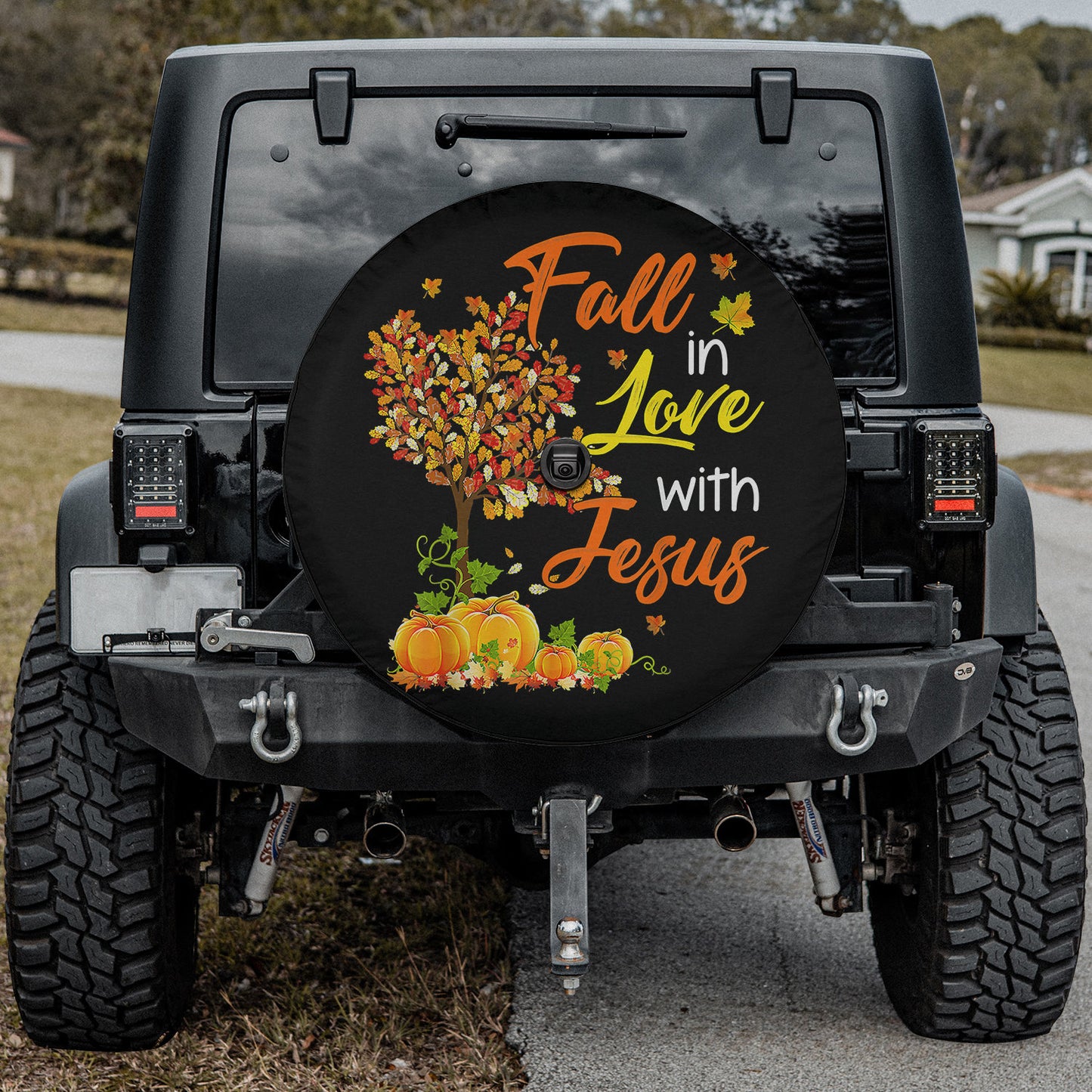 Jesus Autumn Fall In Love With Jesus Thanksgiving Spare Tire Cover - Christian Tire Cover