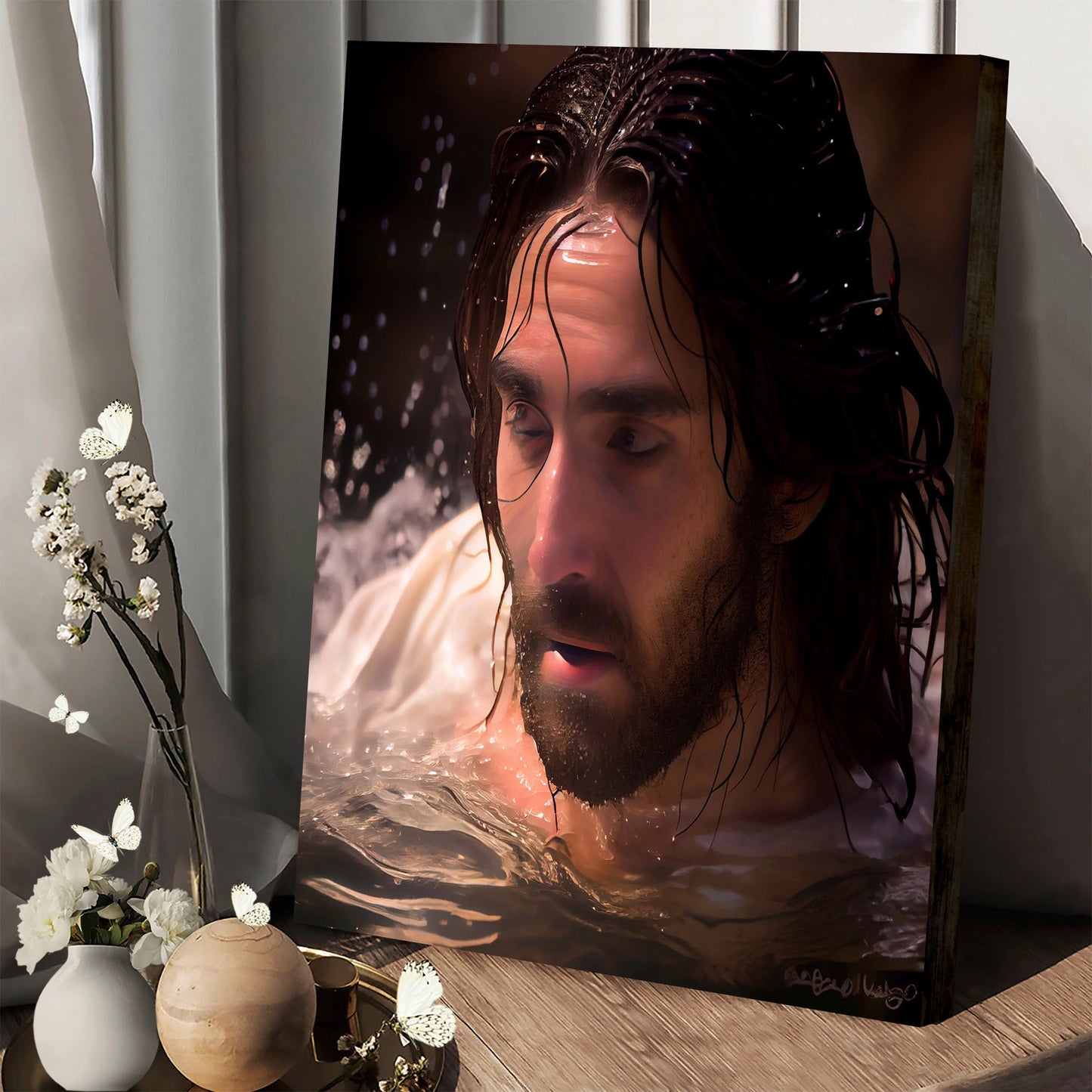 Jesus Baptism Wall Art Instant - Jesus Canvas Pictures - Christian Wall Art