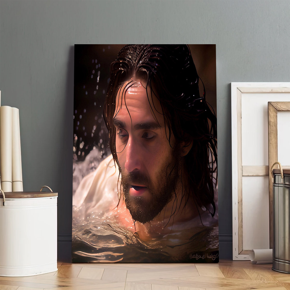 Jesus Baptism Wall Art Instant - Jesus Canvas Pictures - Christian Wall Art