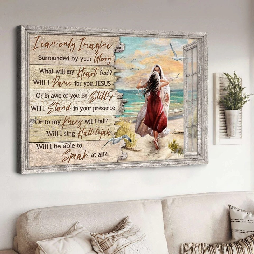 Jesus Beautiful Girl Beach Scene I Can Only Imagine Canvas Wall Art - Jesus Canvas Pictures - Christian Wall Posters