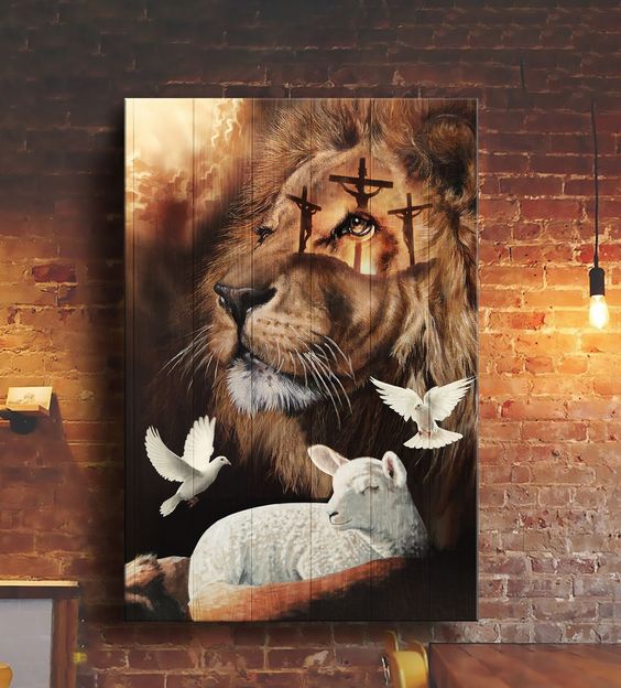 Jesus Beautiful Lion Lamb And Dove Canvas Posters - Christian Wall Posters - Religious Wall Decor