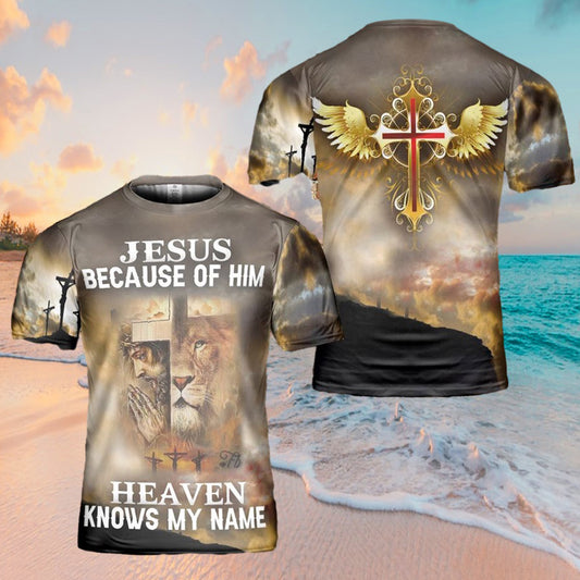 Jesus Because Of Him Heaven Knows My Name 3D Shirt Christian For Men&Women