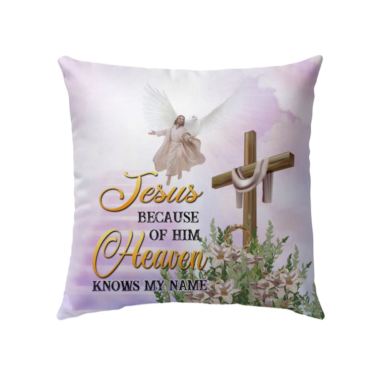 Jesus Because Of Him Heaven Knows My Name Christian Pillow