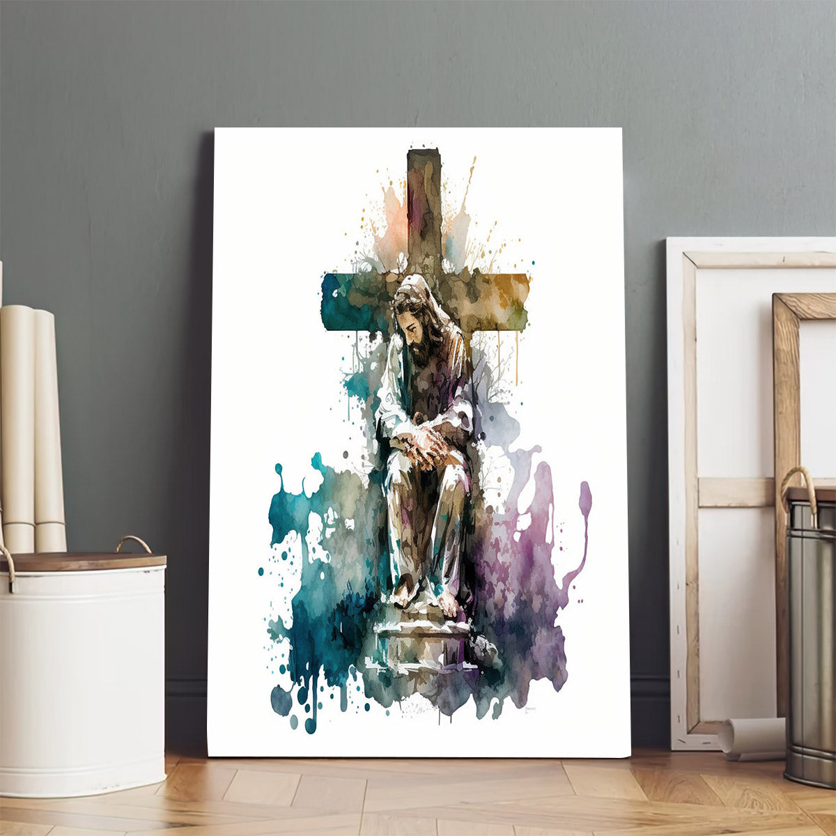 Jesus Before The Cross In Watercolor 1 - Canvas Pictures - Jesus Canvas Art - Christian Wall Art